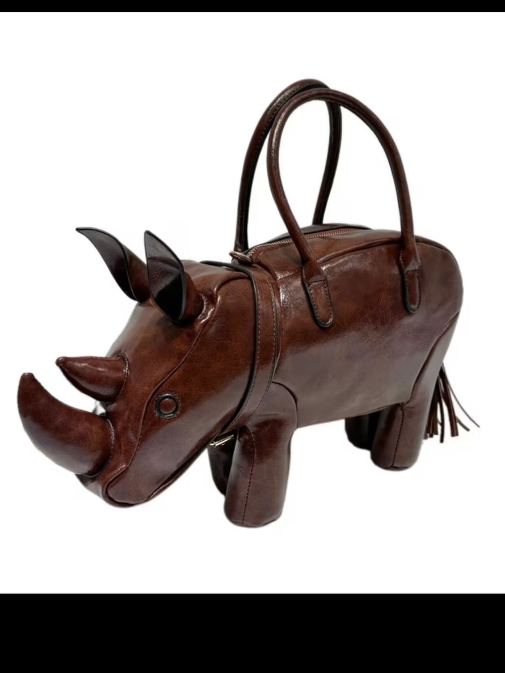 Leather Rhino Shaped Accent Bag - Brown